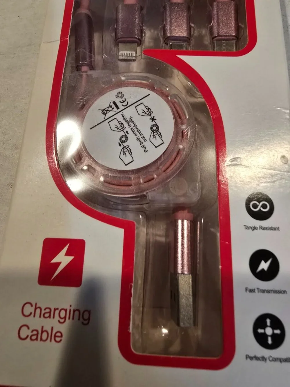 Charging Cord 3-in-I Pink Quick Data Cable USB 3.0-compatible port NEW in Box